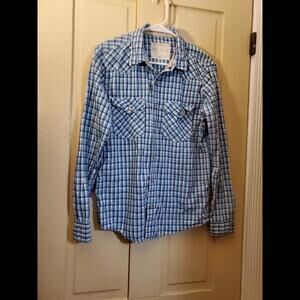 Aeropostale Mens SM Western Pearl Snap Vintage  LS Plaid